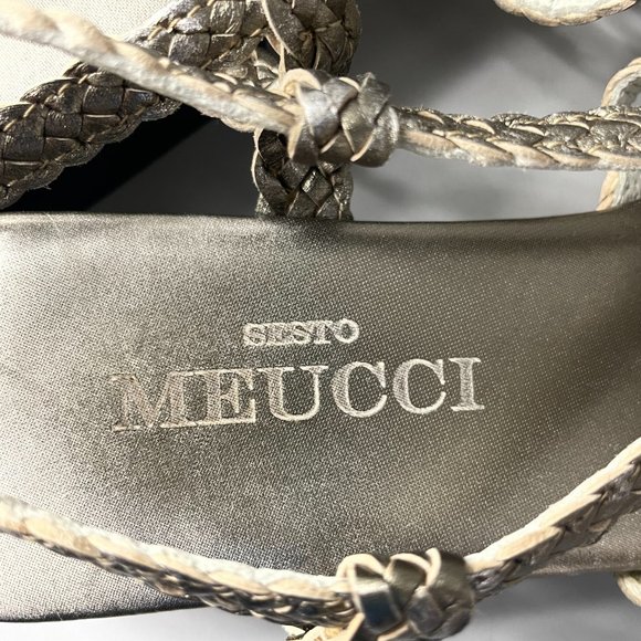Sesto Meucci Woven Silver Metallic Leather Sandals, Size 7 1/2 - Picture 11 of 11